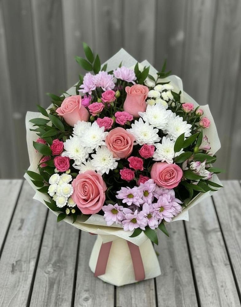 Букет цветов из: Альстромерии, Гвоздики, Розы и Хризантемы в Дондуковском