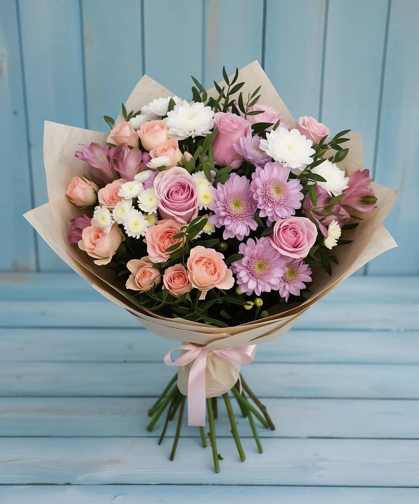 Букет цветов из: Хризантемы, Розы и Альстромерии в Дондуковском
