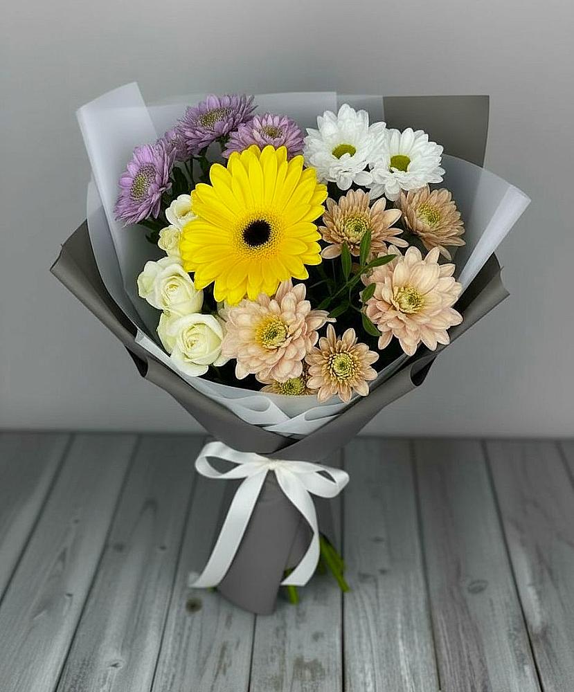 Букет цветов из: Розы, Герберы и Хризантемы в Дондуковском