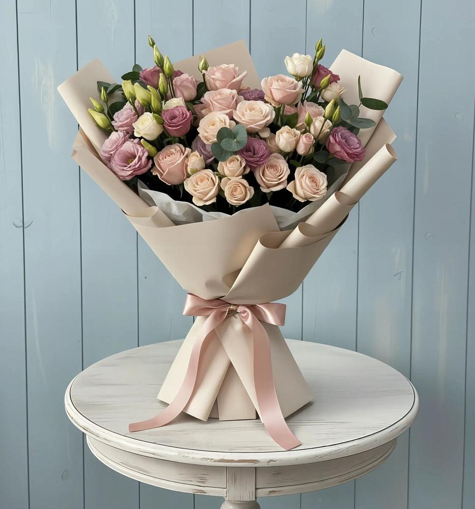 Букет цветов из: Розы и Лизиантусы в Дондуковском