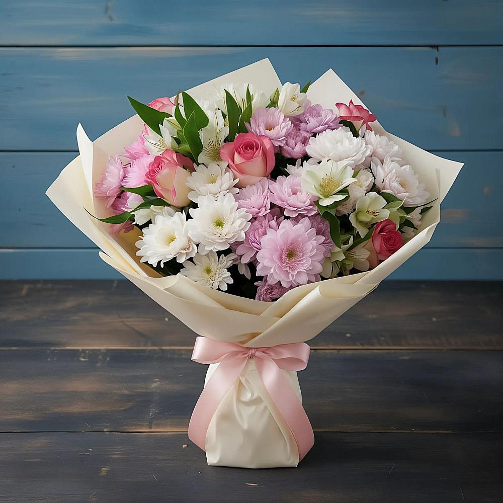 Букет цветов из: Хризантемы, Альстромерии и Розы в Дондуковском